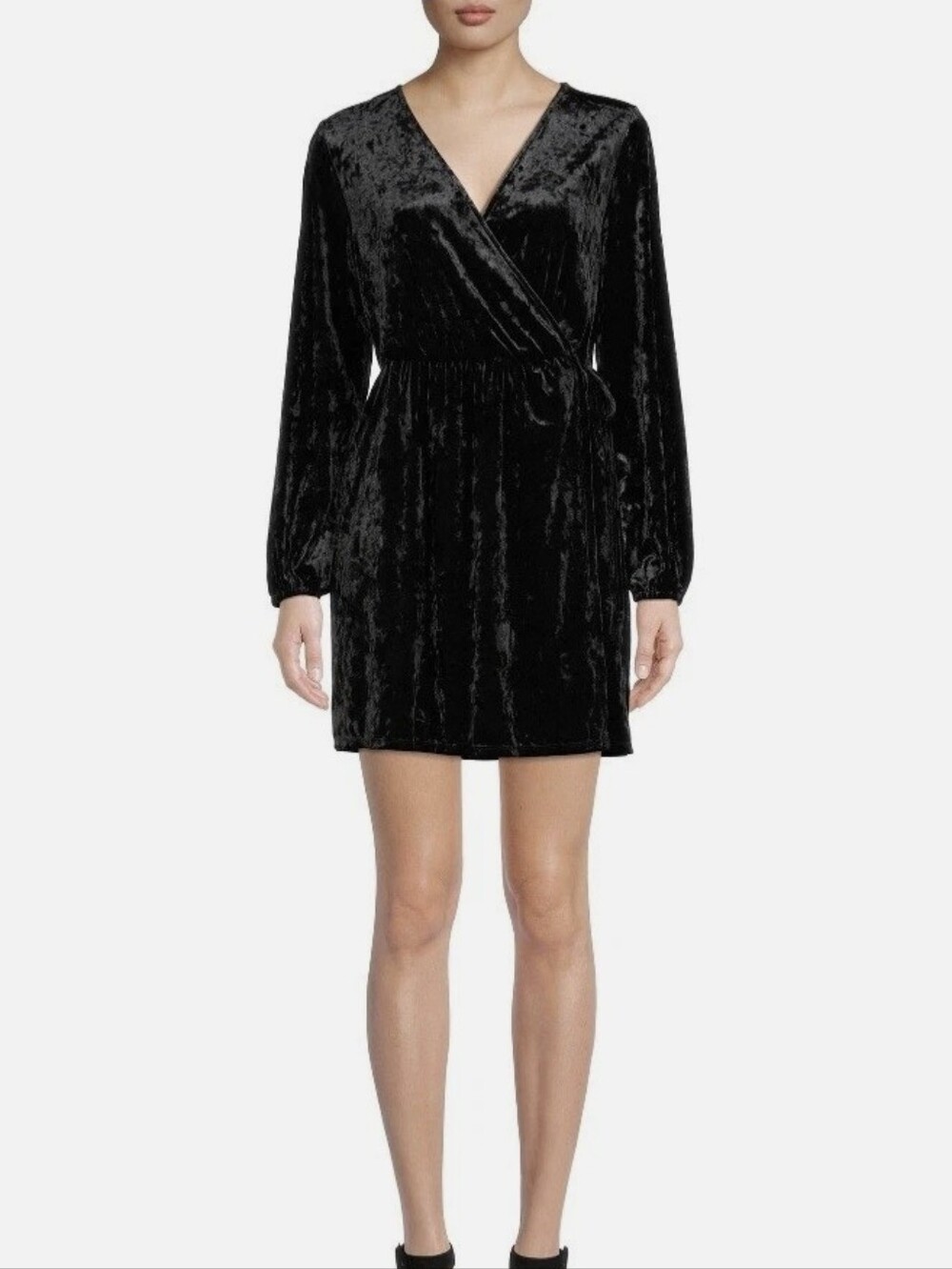 The Get long-sleeve velvet wrap mini dress Sz Medium Black